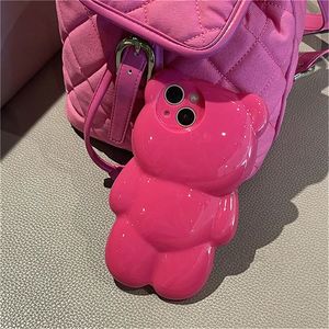 Cajas de teléfonos celulares Ins coreano lindo 3D oso de dibujos animados rosa caso para iPhone 15 14 13 12 11 Pro XS MAX X XR encantador animal a prueba de golpes suave contraportada 231010