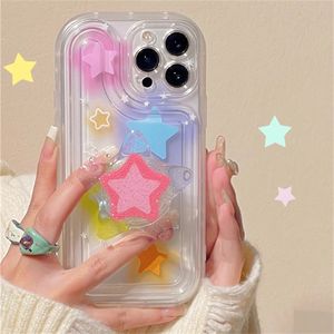 Étuis de téléphone portable Corée Japon 3D Flash Star Ring Bracket Case pour iPhone 15 14 13 12 11 Pro Max Plus INS Mignon Couleur Bonbon Transparent Couverture Souple 231026