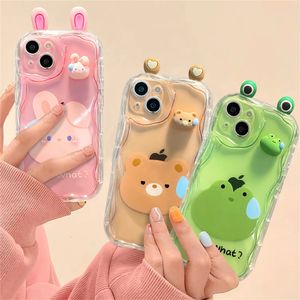 Étuis de téléphone portable Coréen mignon 3D ours grenouille lapin oreille étui de téléphone en silicone souple adapté pour iPhone 14 15 Pro Max 13 12 Pro 11 X 8 Plus couverture transparente de dessin animé 231026