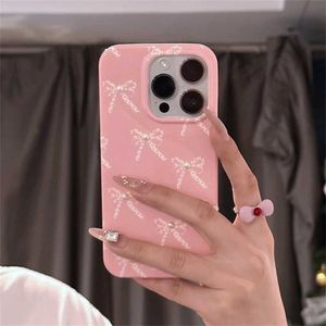 Cas de téléphone portable coréen mignon rose chaud bowknot 3d Perle Soft Silicone Phone Case pour iPhone 15 14 13 12 Pro Max 11 Bel Bow Glossy Cover arrière J240418