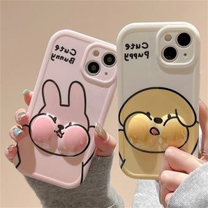 Cajas de teléfonos celulares Coreano divertido elástico Puff 3D Bunny Case para iPhone 14 13 12 11 Pro Max X XS XR 7 8 Plus SE 3 Pareja Cubierta suave a prueba de golpes 231021