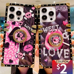 Cas de téléphone portable Marque de luxe Sexy Kiss Red Lips Case pour iPhone 14 13 11 12 ProMax Mini X XR XS 7 8 SE2020 Glitter Gold Square Phone Cover Funda L230731