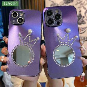 Étuis de téléphone portable Miroir de luxe pour fille Glitter Diamond Crown Phone Case pour iPhone 14 Pro Max 14 Plus iPhone 12 13 11 Pro Max Bling Glitter Cover L230731