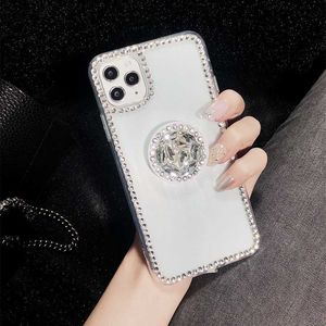 Étuis de téléphone cellulaire de luxe Glitter Diamond Holder Phone Case pour iPhone 14 13 12 11 Pro Max XR X XS 7 8 Plus SE2020 Bling Crystal Transparent Cover L230731
