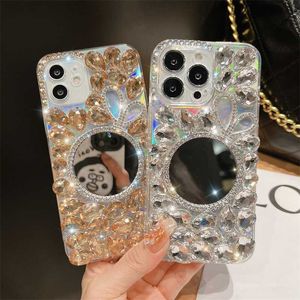 Étuis de téléphone portable Luxe Glitter Diamond Strass Vanity Mirror Phone Case pour iPhone 14 13 12 11 Pro Max X XS XR 7 8 Plus Silicone Bling Cover L230731