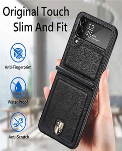 Étuis de téléphone portable Couverture de protection en cuir véritable ultra-mince de luxe pour Samsung Galaxy Z Flip 4 3 5G Coque TPU antichoc Coque Fun6680376
