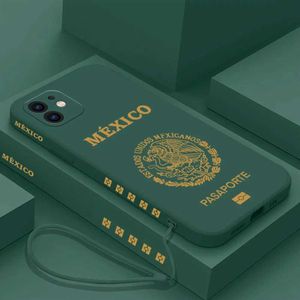 Cas de téléphone portable Case de téléphone de passeport mexicain adapté à l'iPhone 15 14 13 12 11 Pro Max Mini XR XSMAX SE 8 Plus couvercle en silicone liquide doux J240509