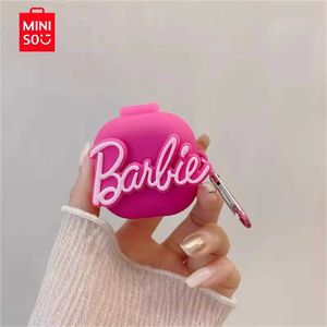 Étuis de téléphone portable MINISO Barbie Housse de protection pour écouteurs Samsung Galaxy Buds Live / 2 Pro / Fe Écouteurs sans fil Boîte de chargement Coque de protection avec crochet