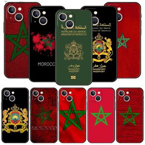 Étuis de téléphone portable Maroc Drapeau Passeport Étui de téléphone de luxe pour iPhone 13 15 14 12 11 Pro MAX XR X SE XS 7 8 Plus Silicone Black Cover ShellL2310/16