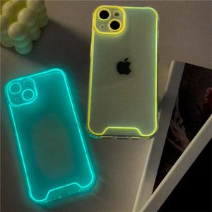 Étuis de téléphone portable Veilleuse Lumineuse Clear Silicone Soft Case pour iPhone 14 11 12 13 Pro Max 15 X XR XS Couvertures arrière antichoc 231010