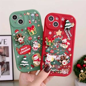 Étuis de téléphone portable Ottwn 3D Cartoon Elk Santa Claus Tree Christmas Phone Case pour iPhone 13 11 12 Pro Max 13 14 Plus X XR XS 7 8 Plus SE 2020 Couverture J231206