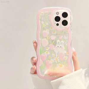 Étuis de téléphone portable Étui de téléphone portable avec lanière de fleur rose pour iPhone 14 13 12 11 Pro Max 14Plus xs xr 7 8 Plus SE 2020 mignon petit lapin coque souple L2301019