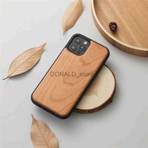 Étuis de téléphone portable Étui arrière en bois véritable pour iPhone 11 12 13 14 15 Plus Pro Max Véritable bambou noyer en bois dur gratuit cadeau personnalisé étui de téléphone Funda J231206