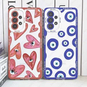 Cas de téléphone portable Samsung Galaxy S20 plus S21 Fe S22 S23 Ultra S24 A14 A23 A32 A52 A53 A54 5G Coeur mignon Blue Lucky Evil Eye Phone Cover J240509