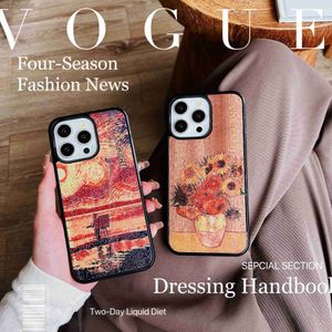 Cas de téléphones portables Van Gogh Wooden Phone Case pour iPhone 15 14 13 12 11 Plus Pro Max Design artistique Classiques de luxe CONSELL