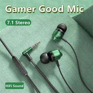 Écouteurs de téléphone portable L Jack magnétique Gamer filaire écouteurs jeu vert métal HiFi basse stéréo 3.5mm type C écouteurs pour téléphone ordinateur micro casque 231207