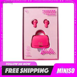 Écouteurs de téléphone portable Miniso Barbie Bluetooth casque Kawaii Anime mignon dessin animé rose casque étui de protection Super autonomie de la batterie longue durée Durable YQ240304