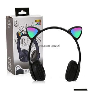 Écouteurs de téléphone portable P47M enfants sans fil pliable casque de chat mignon casque de jeu de sport avec micro LED lumières F0019 livraison directe Ph DHLXR