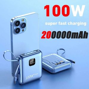 Banques électriques de téléphone portable 100W Power Pack 200000mAh Bidirectionnel Fast Charge de grande capacité Mobile Power Alimentation Original pour iPhone 15 14 Huawei Nouveau J240428 J240428