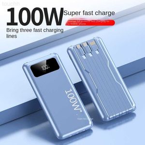Banques d'alimentation pour téléphone portable 100W Super Fast Charging Power Bank 20000mAh Câble intégré Powerbank pour iPhone Xiaomi Samsung Poverbank avec lumière LED L230731