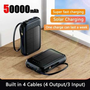 Banques électriques de téléphone portable 50000mAh Panneau solaire avec câble intégré pour la charge rapide et la sauvegarde portable adaptée aux appareils mobiles et à la charge solaire fiable 240424