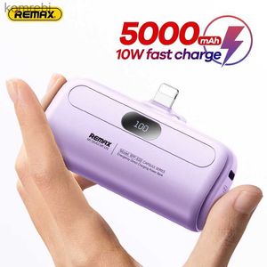 Banques d'alimentation pour téléphone portable Remax Mini Power Bank 5000mAh Câble intégré PowerBank Batterie externe Chargeur portable pour iPhone Banques d'alimentation de rechange d'urgenceL240111