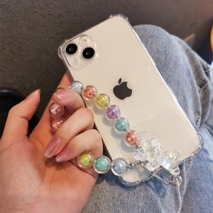 Cell Phone Straps Cartoon Bear Colorful Phone Chain Cute Lanyard Bracelet For iphone 14 13 12 11 Pro Max Girl Colorful Beads Hanging Chain Friends