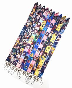 Correos de teléfonos celulares Encantos 10pcs Japón Anime Cartoon Demon Slayer: Kimetsu no Yaiba Neck Lanyard PDA Insignia de identificación de clave Long Strap al por mayor