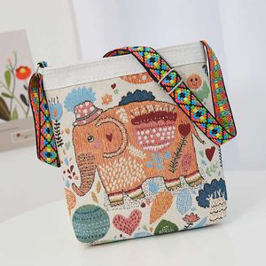 Bolsos para teléfono móvil Bolso de hombro pequeño bordado para mujer Lona Estilo étnico Bordado Lindo elefante Compras Bolso para teléfono móvil para mujer