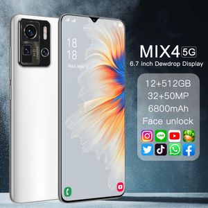 Téléphone portable Mix4 12GB + 512GB Smartphone 6.7 pouces écran U Android 8.1 5800mAh grande batterie téléphone portable débloqué téléphone portable