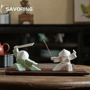 Céramique samurai knight tea animal cadeau encens stick figurine table décoration statue statue kung-fu sculpture décoration intérieure 240411