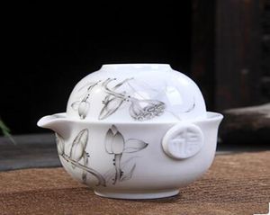 L'ensemble de thé en céramique comprend 1 pot 1 tasse d'élégant gaiwan belle et facile thermure bouilloire bleu et blanc en porcelaine de théière préférence8796757
