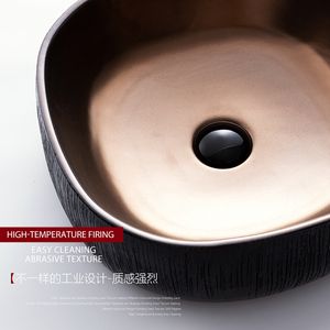 Recipiente de cerámica Diseño de piedra cuadrada Fregaderos de arte de baño Baño Tazón de lavado de baño sobre Counter Lavatary Balcón Negro