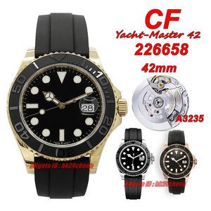 CF Luxury Watches 42mm 226658 Yellow Gold A3235 Automatic Mens Watch Sapphire Black Dial Rubber Socle