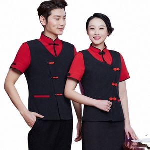 Vêtements de travail pour serveur de magasin, vêtements d'été à manches courtes pour Restaurant chinois, uniforme de serveur d'hôtel, vêtements de travail bon marché, A684 #