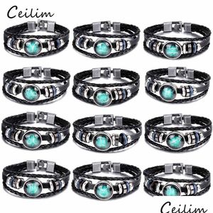 Chaîne 12 Constellation Bracelet Nouveaux Bijoux De Mode Bracelets En Cuir Tressé Hommes Casual Personnalité Signes Du Zodiaque En Gros Dr Dhgarden Dhgna