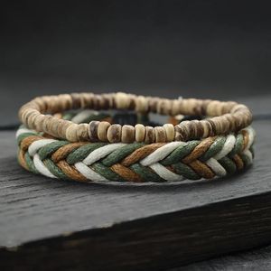 Chaîne 2 pièces ensemble de bracelets pour hommes bracelet en bois naturel tissé à la main en macramé Braslet roche volcanique yeux de tigre pierre perlée Brazalete 231124