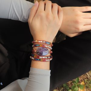 Chaîne est Unique Chakra Pierres Naturelles Charme 5 Brins Wrap Bracelets À La Main Boho Femmes En Cuir 230511