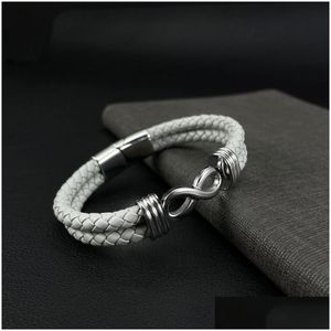 Chaîne Mode Punk Double Couche Bracelet En Cuir Infini En Acier Inoxydable Fermoir Magnétique Bracelets Bracelet Manchette Bracelet Femmes Hommes Je Dhrr0