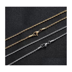 Chaîne Hip Hop 18K Plaqué Or En Acier Inoxydable 2Mm Corde Torsadée Femmes Collier Ras Du Cou Pour Hommes Hiphop Bijoux Cadeau Types De Tailles Drop Dhcan