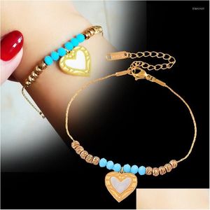 Bracelets de maillons de chaîne Leeker 316L Pendentif en forme de coeur en acier inoxydable pour femmes Couleur Or Boule bleue Accessoires de bijoux de mode 535 Lk Dhsiy