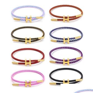 Bracelets à maillons de chaîne Bracelet en fil d'acier inoxydable 3D en or dur avec corde réglable étanche pour les femmes de luxe Jewelrylink Drop de Dhjaj