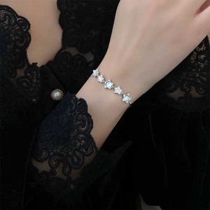 Chaîne Luck Rhinestone Opal Pentagram Star Silver Color Bracelet Ajustement pour femmes NOUVEAU BIELLIR DE LA MODE Cadeau d'anniversaire pour ami