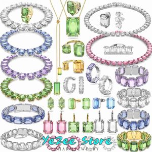 Chaîne originale 2023 Tren cristal autrichien ensoleillé luxe Millenia vert collier boucles d'oreilles Bracelet bijoux magasin ensemble pour femme L231115 LL