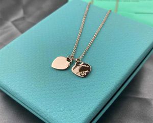Chain Original Blue Gift Box 925 Silver Classic Love Pendant Collier Double Hearts Pendants Jewelry Designer 1: 1 de haute qualité O66D1992944