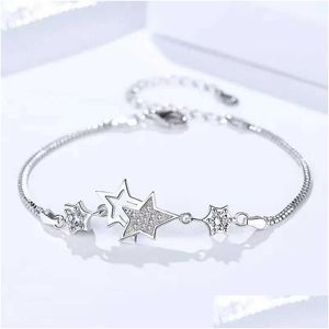 Chain Original Designer 925 Sterling Sier Elegant Charm Crystal Star Bracelet Womens Bijoux Fashion Food Party Accessoires de mariage Drop Dhz2x