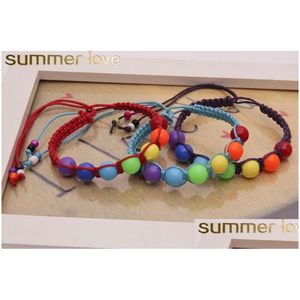 Cadena promocional Colorf Tejido de plástico Pulsera de cuentas para mujeres Niños Hecho a mano Estilo bohemio Cuerda ajustable Venta al por mayor Gota Dhgarden Dhdrc