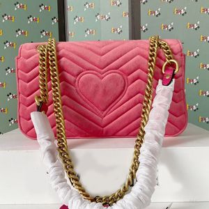 Bolsos de hombro de cadena Bolso de mujer Bolso Terciopelo Doble G Carta Hardware Interior Cremallera Cerrojo Hilo Liso Corazones de alta calidad Envío gratis