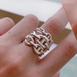 Chaîne d ancre Enchainee Ring H pour femme Designer Couple 925 Silver Diamond T0p Matériaux avancés Conception d'ouverture ajusté Style classique 030