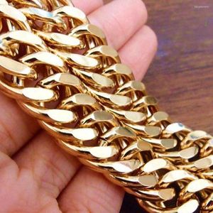 Chaînes 12mm d'épaisseur chaîne lourde jaune or rempli collier pour hommes double bordure solide bijoux cadeau 60 cm de long